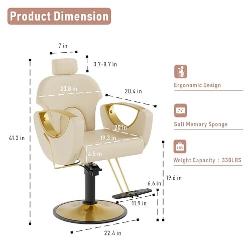 Image of LOUVIXA Barber Chair, Salon Chair for Hair Stylist, Height Adjustable Hydraulic Hair Reclining Salon Chairs, 360 Degrees Rotation, Multi-Function Shampoo Chair for Barbershop (Beige)