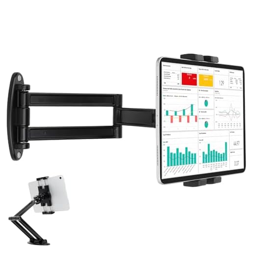 Mippko Foldable Tablet Wall Mount Holder for 7~12.9 inch Tablets iPad / Samsung Tab / Nexus / LG G Pads / e-Reader /Switch, Adjustable Extension Articulating Arm Swivels Mount (Black)