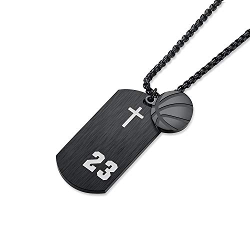 Jholy Stainless Steel Men Basketball Player 23 Cross Dog Tag Pendant I Can Do All Things Necklace (Black) #TOP2