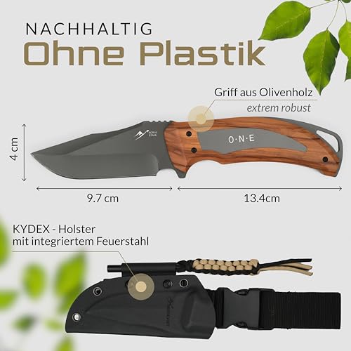 BERGKVIST® Bushcraft Messer ONE mit feststehender Full Tang Klinge (9,7 cm) - Mitführen in Deutschland erlaubt - Survival Messer für Outdoor mit Echtholz-Griff, Holster, Feuerstahl & mehr – Bild 6