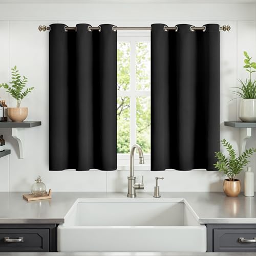 Image of YoungsTex Short Blackout Curtains for 40 Inches Length - Thermal Insulated with Grommet Room Darkening Curtain Drapes for Small Bedroom Window, 2 Panels, 42 x 40 Inch, Black