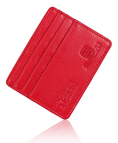 Image of SHDESIGN Harry Red Credit /Debit /ATM Card Holder Small Slim Minimalist Front Pocket Genuine Leather Wallets for Men /Women