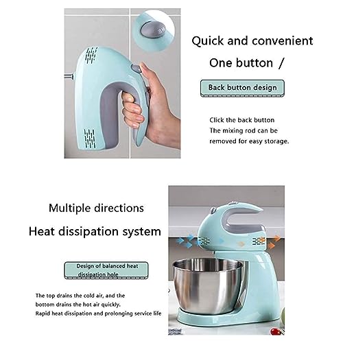 Dough Mixer,2 in 1 Stand Mixer Electric Whisk 150W Electric Food Mixer with Large Capacity of 3L Stainless Steel Bowl,Dough Hooks,Beaters,Whisk Perfect for Home Baking - Image 5