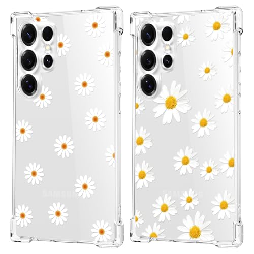 Coque Samsung S24 Ultra antichoc et transparente à motif floral - Pack de 2 étuis souples en TPU