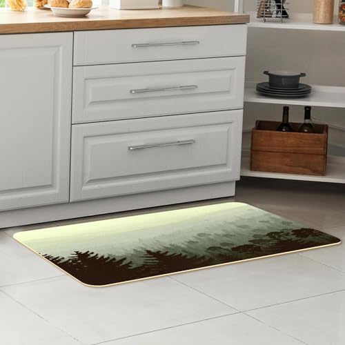 Tapete de cocina absorbente bosque de coníferas tapete lavable y pasillo 7