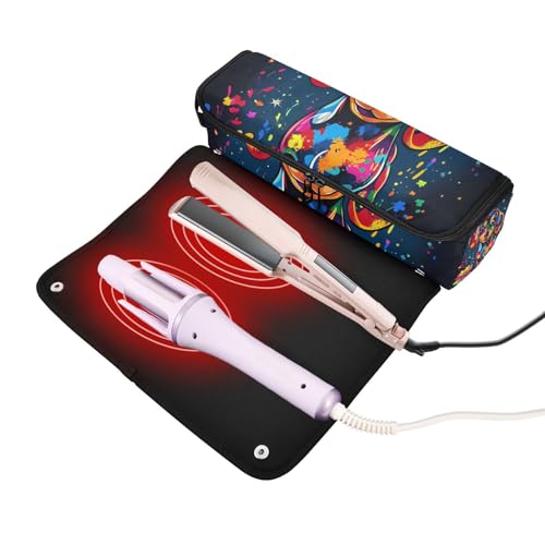 2-in-1 Estuche de Viaje para Rizador con Mat de Hierro y Organizador para Herramientas de Calentamiento, Bolsa para Secador, Rizador, Plancha de Pelo - Sweet Dachshund Dripping Paint miniatura 2