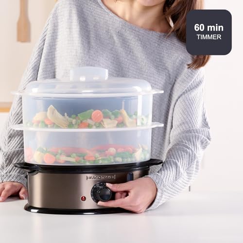 BLACK+DECKER BXST800E - Vaporiera 800W | Capacità 6,5L | Serbatoio Acqua 1L con Indicatore | 2 Vassoi Impilabili + Ciotola per Riso | Timer 60 min | Senza BPA | Lavabile in Lavastoviglie - immagine 6