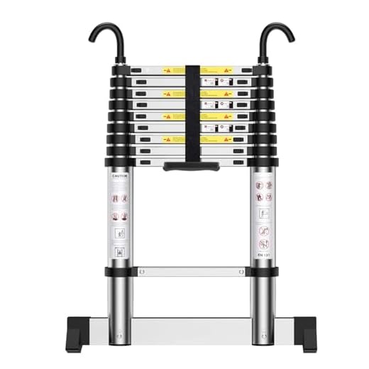 Nestling Telescopic Ladder 2.9m, Ladder Extendable with Hooks, Aluminium, Height Adjustable, Convenient to Carry and Use, for Family Daily, Attic, Shops, Camping, etc
