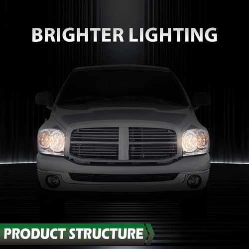 Image of GRAND ORANGE Headlight Assembly Diver Left Side Compatible with Dodge Ram 1500 Truck 2006-2008 /Fit Dodge Ram 2500 3500 Truck 2006-2009 w /Bulbs Clear Lens Chrome Housing Amber Reflector