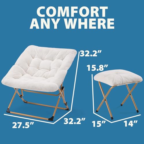 Oakham Comfy Saucer Chair For Adults, Soft Faux Fur Folding Lounge Chair For Bedroom Living Room Dorm Rooms Flexible Reading Chair For Teens Kids, X-Large Foldable Chair  thumb #1
