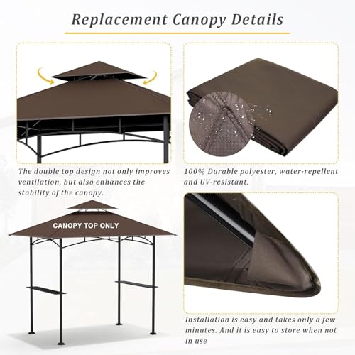 Grill Gazebo Replacement Canopy Top - AONEAR 5'x8' Outdoor BBQ Tent Roof Cover Double Tiered Outdoor Grill Shelter Fit for Model L-GG001PST-F (Brown) by aonear - Used condition - Image 4