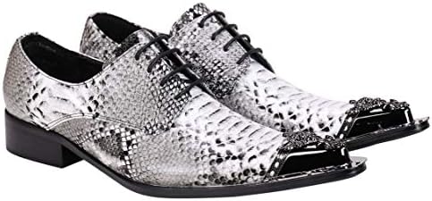 Santimon Mens Western Pointed Toe Leather Lace Up Dress Shoes Fashion Casual Metal Tip Oxford Silver 13 | Image 6
