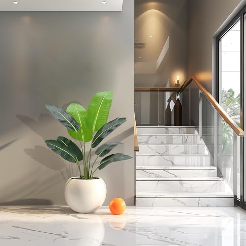 Artificial Bird of Paradise Plant 4FT (48 in) Fake Palm Tree for Indoor Outdoor Modern Decor Faux Plants for Home Office Perfect Housewarming Gift with 8 Trunks Faux Leaves 2 Pack