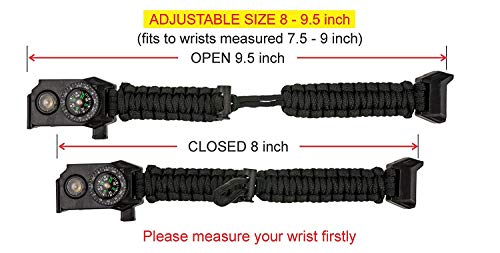 TRSCIND Paracord Bracelet Outdoor Survival Multifunctional Equipment Kit - Compass, Flash, Flintstone, Blade, Emergency Whistle - for Trekking, Mountaineering, Travel, Camping, Hunting (Black) - Thumbnail 4