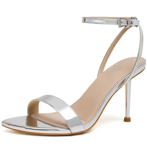 Image of Mostrin Strappy Heels for Women Ankle Strap Heels Women's Heeled Sandals for Party Prom Wedding