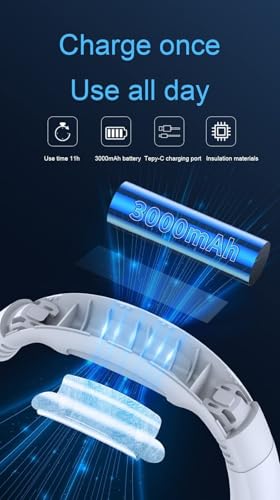 Ventilador portátil manos libres recargable con diseño compacto y 3 velocidades 4