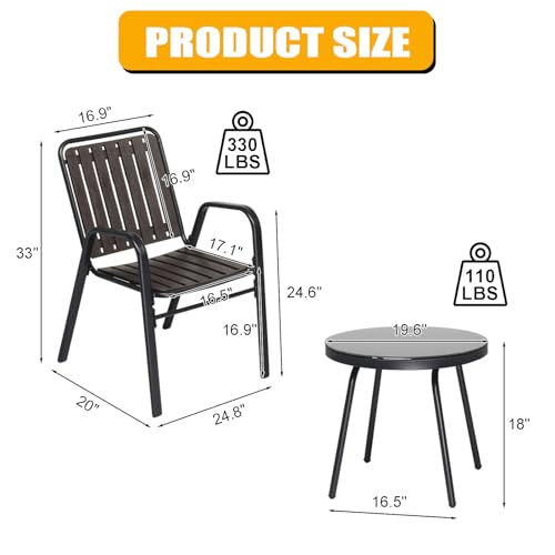 Vingli PPBISTROSET 3 Piece Patio Furniture Set Metal Patio Chairs Set Of 2 W/Pp Backrest And Seat, Outdoor Bistro Set thumb #2