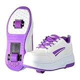  Zapatillas Deportivas con Dos Ruedas. Rueda Trasera automática. Blanco/Violeta. Talla 33