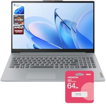 IdeaPad Slim 3 Laptop, 15.6" FHD Display, AMD Ryzen 5 5625U, 16GB RAM, 512GB SSD, Backlit KB, SD Card Reader, Bundle with UC310 64GB USB Flash Drive