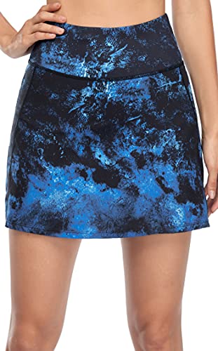 Women's Active Athletic Skirt Sports Golf Tennis Running Pockets Skort Galaxy Black Blue X-Large