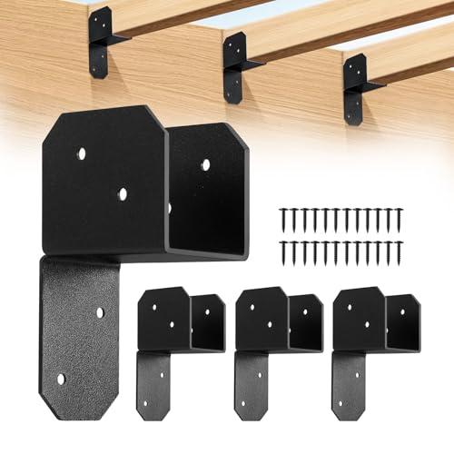 YGGCAPY 4-Pack 2x4 Post Cap Tie Bracket, Heavy Duty Carbon Steel Black Powder Coated Post to Beam Connector for Pergola Gazebo Deck Patio, Includes Screws & Easy to Install