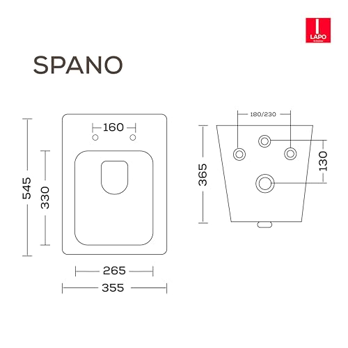Image of LAPO P Trap Wall Hung Commode Ceramic Rimless Commode Toilet, Wall Hung Western Toilet With Soft Closing Toilete Seat (White, 21X14X14 Inch)-SPN