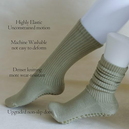 Image of Pilates Grip Socks for Women,Yoga Slouchy Socks with Grips for Barre Workout-Long Scrunch Non Slip Socks