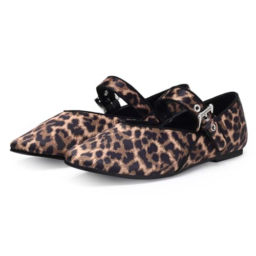 Women Leopard Ballet Flats Mary Jane Flats with Buckle Strap Comfortable Leopard Ballerina Flat Shoes2