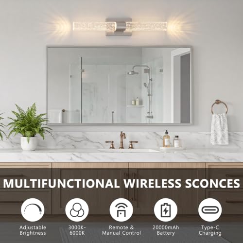 Image of Battery Operated Wall Sconces Set of 2, 20000mAh Rechargeable Wall Light