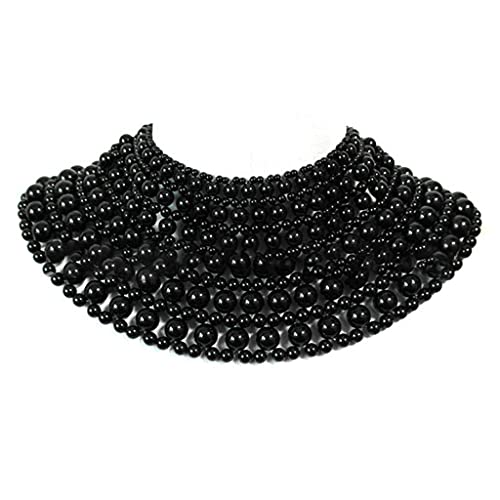 SANGHAI Women Shawl Jewelry Bib Choker Necklace Fanshaped Faux Pearl Beaded Body Chain Shawl Collar Black