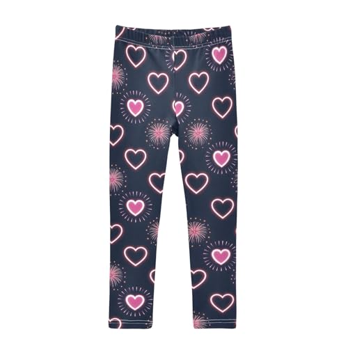 Fireworks Heart Pattern Girls Leggings Soft Comfortable Athletic Leggings Dancing Pants for 4-10 Years