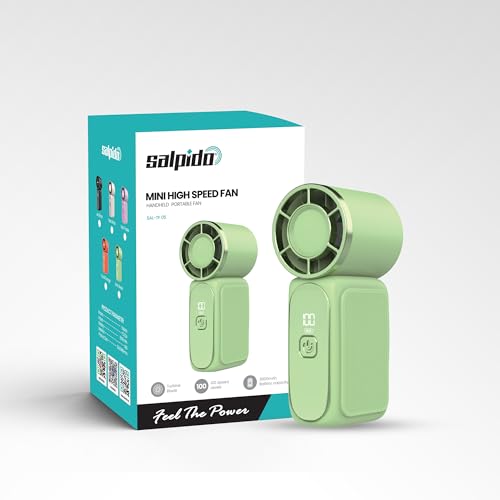 Image of SAL-TF-05 Mini Portable Fan with 13000 RPM Brushless Motor, 5 Speed Adjustment, Rechargeable USB Fan, Compact Handheld Cooling Fan for Travel, Office, Makeup & Outdoor Use (Green)