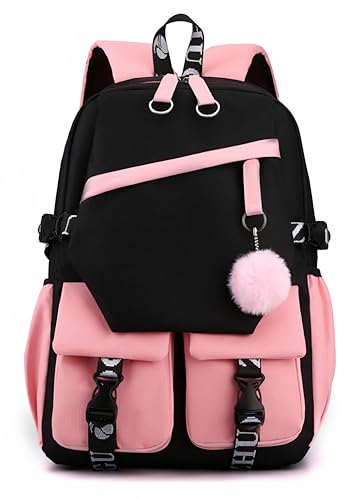 FSRONGXI School Backpacks Women, Black School Bag for Teenager Girls, 15Inch Laptop Rucksack Casual Daypack Backpack for Travel College Work Students Bookbag - Image 4