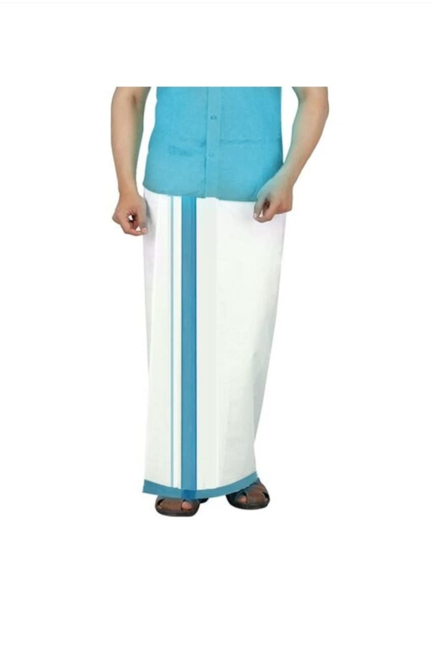 Men's Traditional White Cotton Free Size Dhoti 4.50 Meter Long With Big Border - Men's Pure Cotton Dhoti (Assorted Multicolor)-image-45