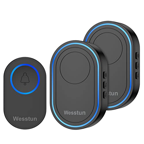 Wesstun Funkklingel, Türklingel Funk Set mit 2 Empfängern, IP67 Aussen Wasserdicht Haustür Klingel, 2 Plug in Empfänger mit 39 Klingeltönen und 5-stufiger Lautstärkeregelung, Schwarz Wesstun Funkklingel, Türklingel Funk Set mit 2 Empfängern, IP67 Aussen Wasserdicht Haustür Klingel, 2 Plug in Empfänger mit 39 Klingeltönen und 5-stufiger Lautstärkeregelung, Schwarz