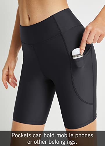 Baleaf Women's 8 High Waisted Swim Shorts Bottoms Tummy Control Rash Guard Shorts With Pockets Long Upf 50+ Black L #TOP2