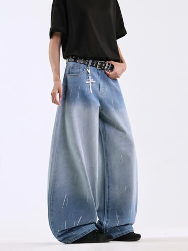 Men's Hip-hop Wide Leg Baggy Jeans Y2k Skater Loose Fit Denim Pants2