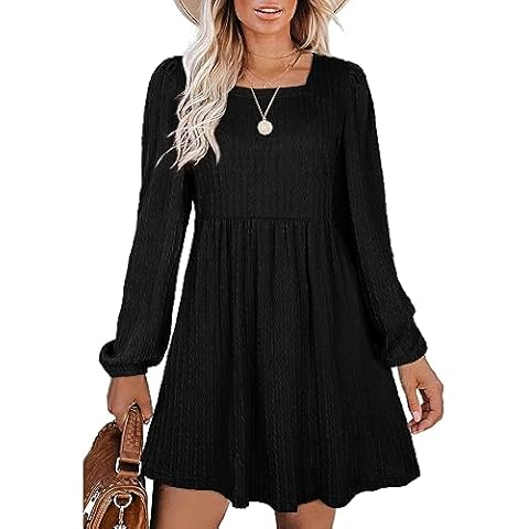 Aokosor Long Sleeve Knit Dress with Balloon Sleeves Cover
