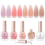 AZUREBEAUTY Jelly Nail Polish Set Quick Dry Transparent Nude Pink Purple Brown 4 Colors Sheer Natural Nail Lacquer Fingernail Kit with Top Coat Nail Polish DIY Salon Home