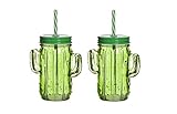  Dream Hogar Pack 2 tarros Cristal 450ml asa Pajita Cactus 7x11x14 cm