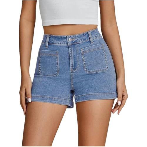 Short jean femme respirant et confortable à poches plaquées avant