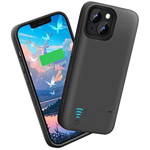 Sitong Battery Case for iPhone 14 Plus, 6000mAh Rechargeable Extended Battery Charging/Charger Case, Add 100% Extra Juice, Support Wire Headphones (6.7 inch) Black Cover