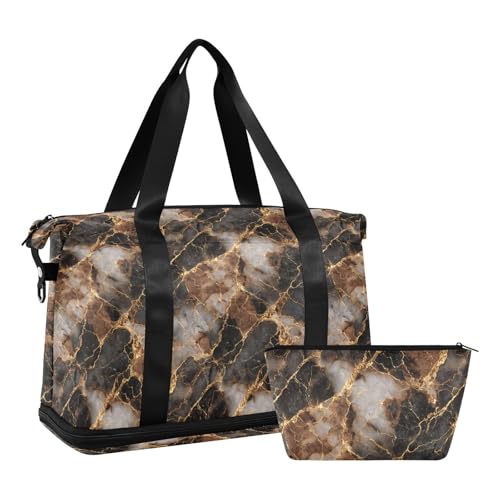 Bolsa grande multifuncional con correa ajustable, color marrón mármol dorado y marrón