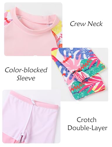 Image of Happy Cherry Girls Rash Guard Swimsuit 3 Piece Long Sleeve Swim Shirt with Shorts Long Pants Bathing Suit Swimwear