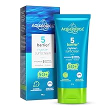 Aqualogica 5 Barrier+ Repair Sunscreen with Avocado & 5 Essential Ceramides SPF 50 PA++++ UVA/B & Blue Light Broad Spectrum Protection Strengthens Skin Barrier 24 Hr Moisturization Fragrance Free 80 g