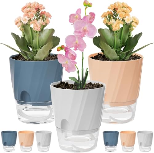 KAHEIGN 6 Pièces Pots à Arrosage Automatique, 12CM Pot de Fleurs en Plastique avec Trou de Drainage et Grand Réservoir - Pots pour Bonsaï Aloès Herbes...