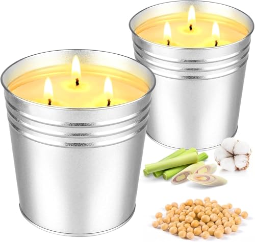 Set of 2 Citronella Outdoor Candle - 17 oz Large 3-Wick Soy Wax Candle with up to 180 Hours of Burning time, Perfect for Yards, Gardens, Balconies and Camping.