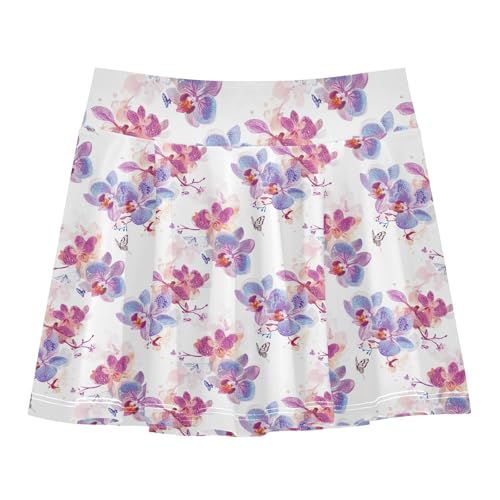 Aesthetic Florals Little Girls Tennis Skirt with Built in Shorts Cheer Skirt Kids with Pockets Flowy Skorts for Little Girl