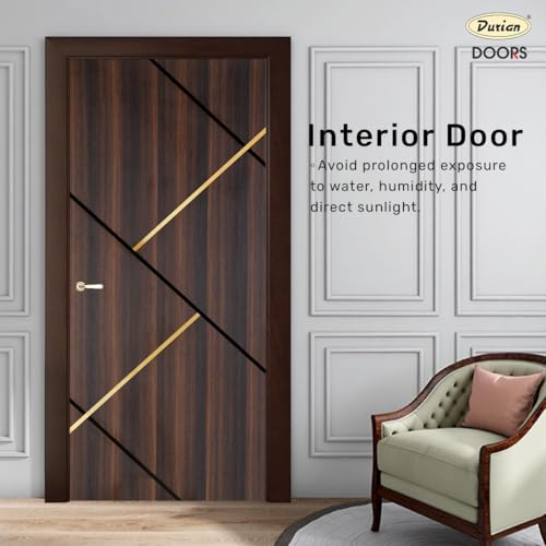 Image of Durian Wooden Door for Home and Bathroom |Laminate Finish |Termite-Resistant & Anti-Warping | 5'' Resize Option |Dark Walnut Color| 30mm Thickness |(Frame Not Included) |32 * 90 Inch (2.7x7.5Ft)