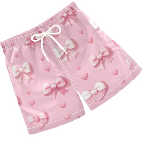 Pigsaly Boys Swim Trunks Pink Coquette Ribbon Bow Hearts Boys Board Shorts Swimsuit Swimwear Summer Bathing Suit 3T